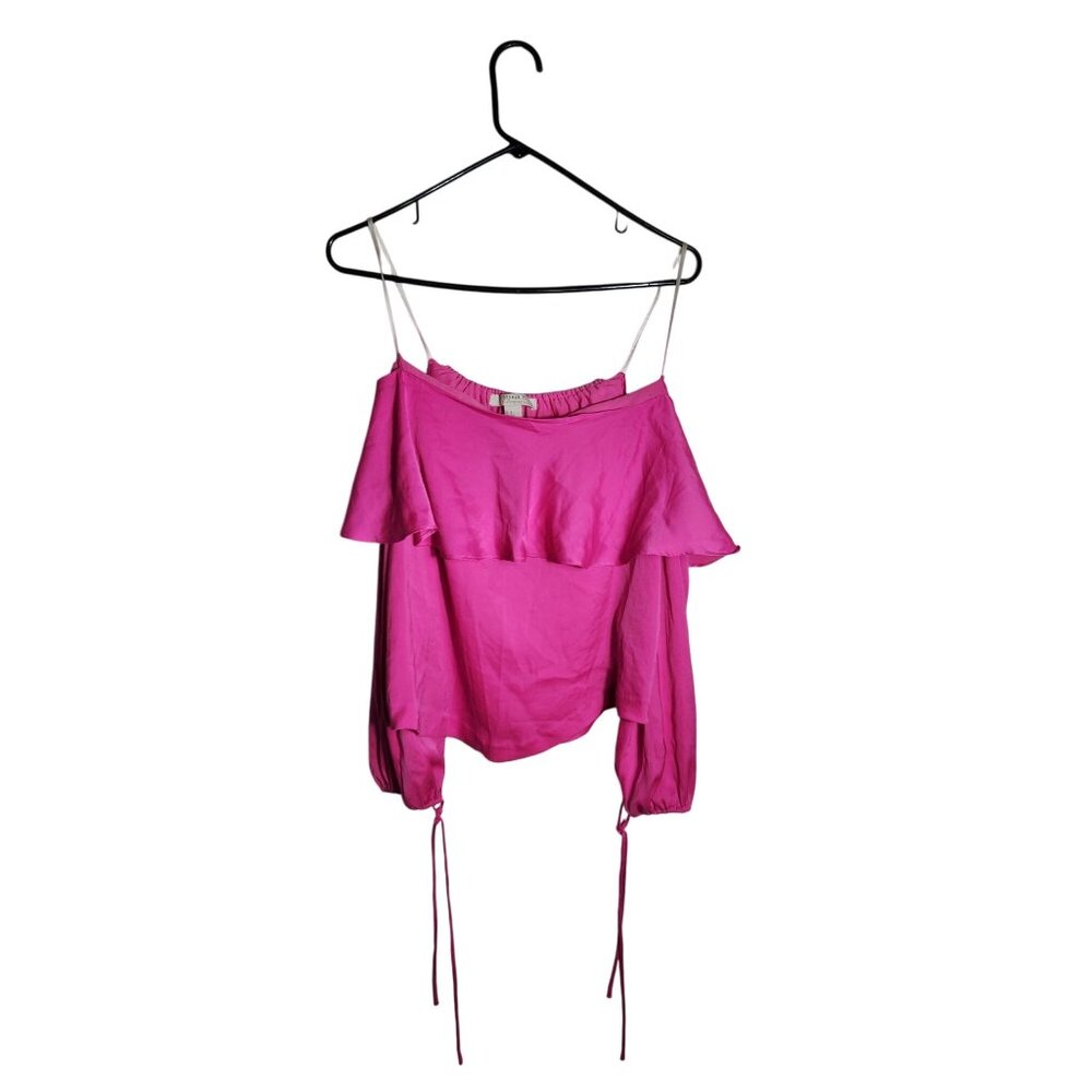 Forever 21 Womens Pink Off-Shoulder Ruffle Top With Adjustable Drawstring Hem